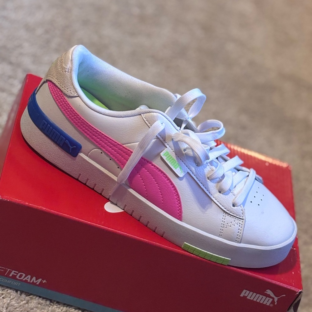 Puma White Sneakers with Pink and Blue Accents